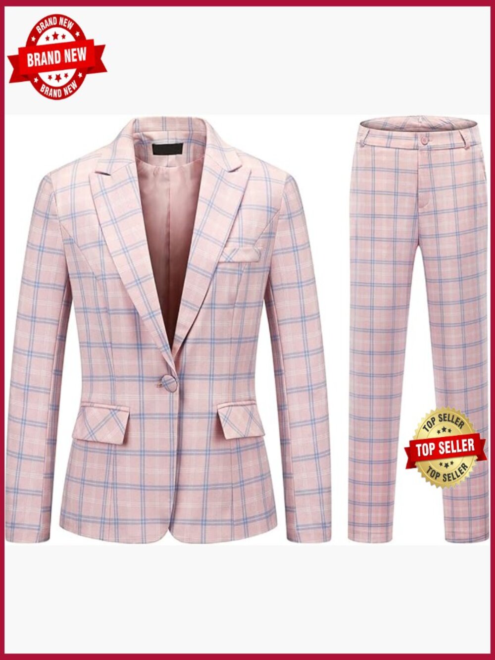 Women's 2 Piece Plaid Blazer and Pants Set Business Office Suit